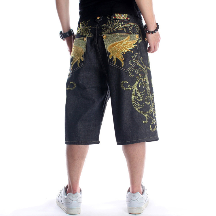 Vīriešu apģērbs Tendences maisveida plus izmēra džinsa šorti vīriešu un jauniešu hiphopa personības izšūtas īsas vidēja garuma bikses_voghion.com