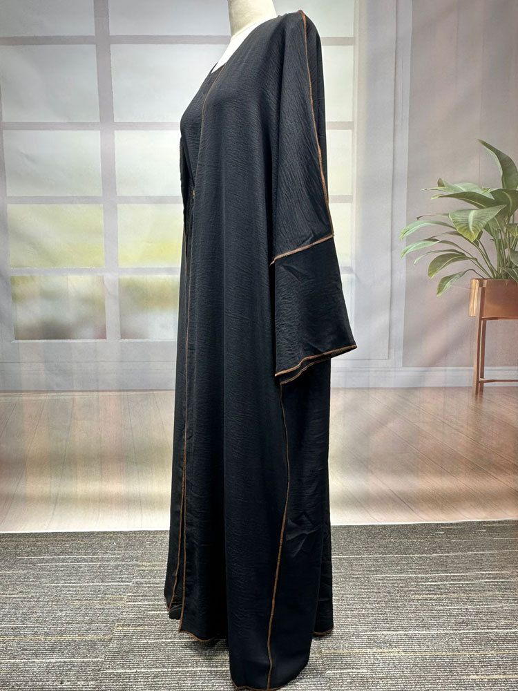 Dammekleeder Elegant oppent Cardigankleed mat Rimm Moslemesch Moud Laangmantel Polyester Stoff Laangärmkleed_voghion.com