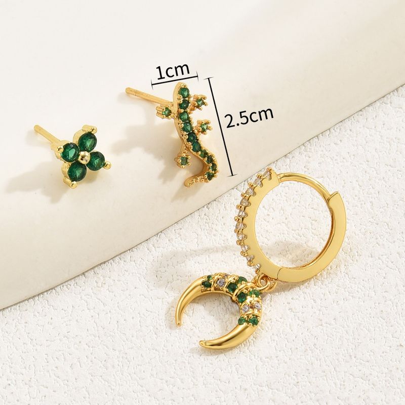 Ins Fashion Personality Earrings Set Inlaid With Zircon Crescent Gecko Niche Design Earrings Versatile Net Red Ear Bone Clip_voghion.com