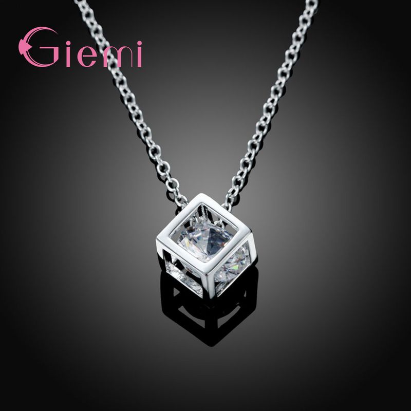 Fashion Delicate Sterg Sier Color Jewelry With Cubic Zirconia Square Pendant Necklace Women Anniversary Lovely Gifts_voghion.com