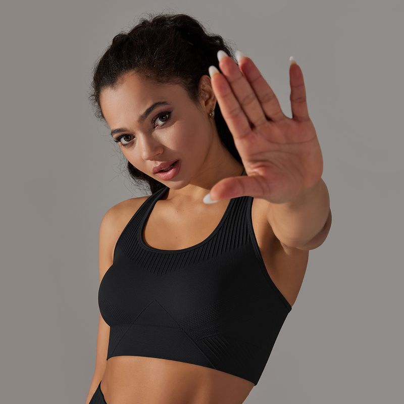 Nowy bezszwowy, dzianinowy, jednokolorowy, żakardowy biustonosz w kształcie litery I z pięknym tyłem do jogi, sportowy, do biegania i fitnessu_voghion.com