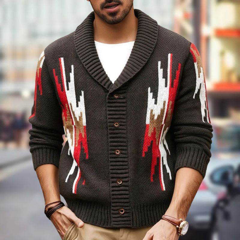 Loom Foreign Trade Autumn Winter Men's Clothing European And American Retro Jacquard Knitwear Turn-down Collar Long Sleeve_voghion.com