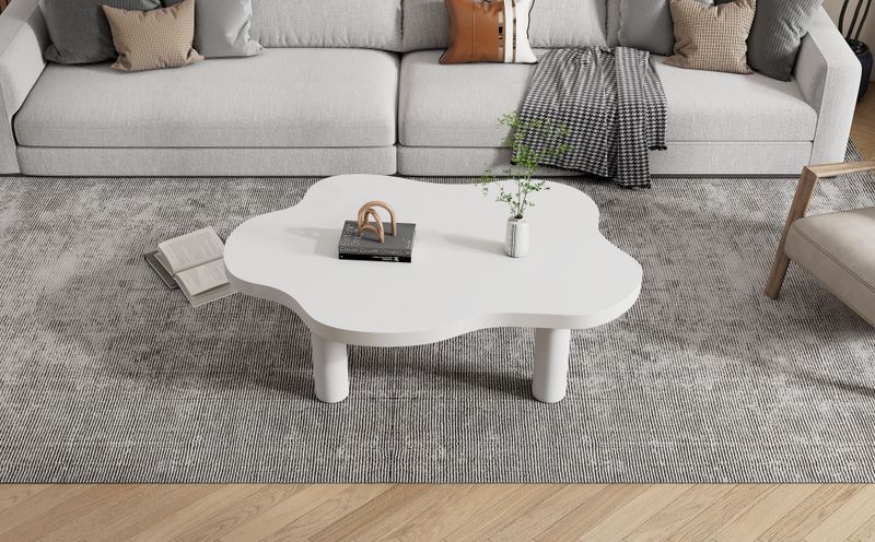 Wolken-Couchetisch, Table basse blanche moderne pour le salon, table d'appoint d'intérieur de dessin animé irrégulier, Beistelltisch à 3 pieds (blanc)_voghion.com