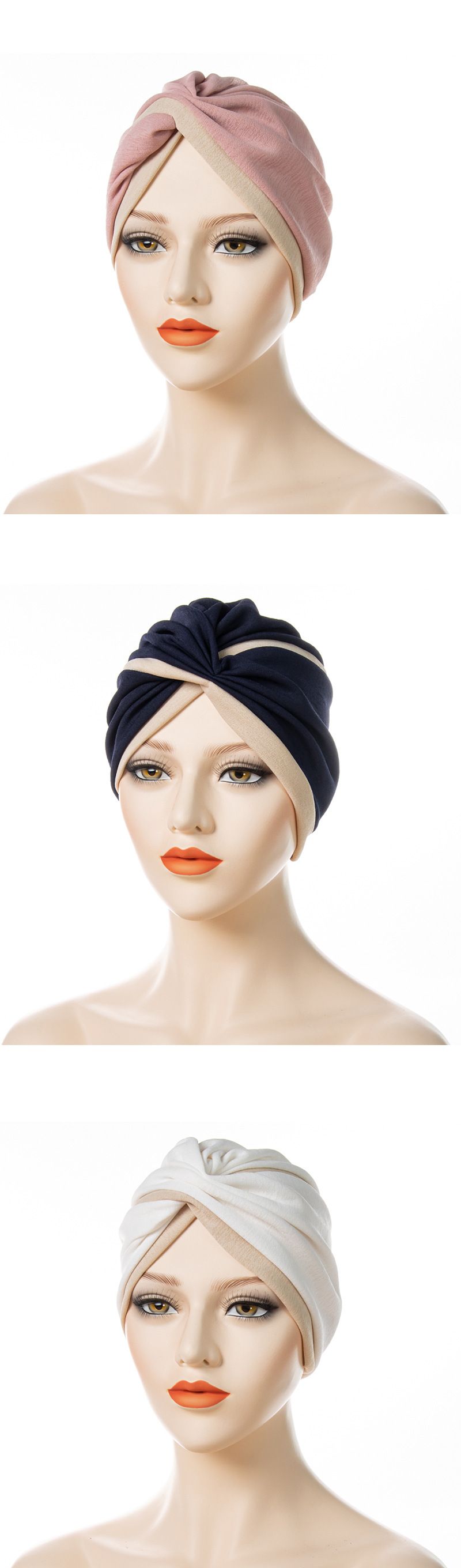 Muslim headscarf Twist Indian Hat Two-tone Patchwork Forehead Cross Fold Muslim Women's Headscarf Hat_voghion.com
