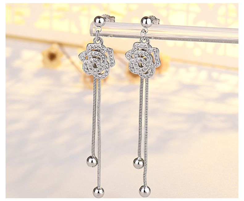 Qiao Lanxuan Orecchini Camelia con Ago in Argento Orecchini da Donna Piccoli e Freschi Tutto-fiammifero con Rete Rosa Orecchini Celebrità per Ragazze Anti-allergia_voghion.com