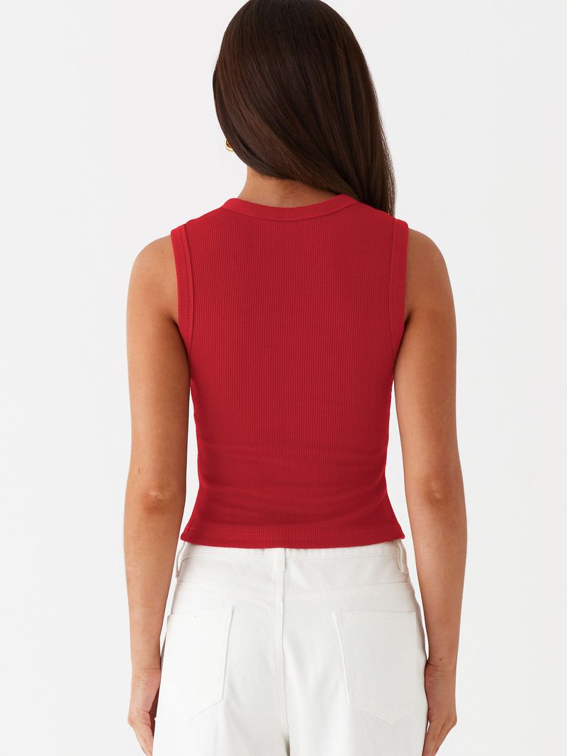 Damenbekleidung Sommer Y2K Slim Hot Girl Ärmellose Weste mit Rundhalsausschnitt und gerippten Knöpfen_voghion.com