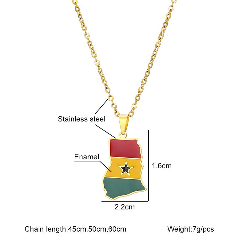 Pronta consegna in acciaio inossidabile Africa Ghana mappa bandiera ciondolo collana uomo donna oro argento colore africano gioielli regalo_voghion.com
