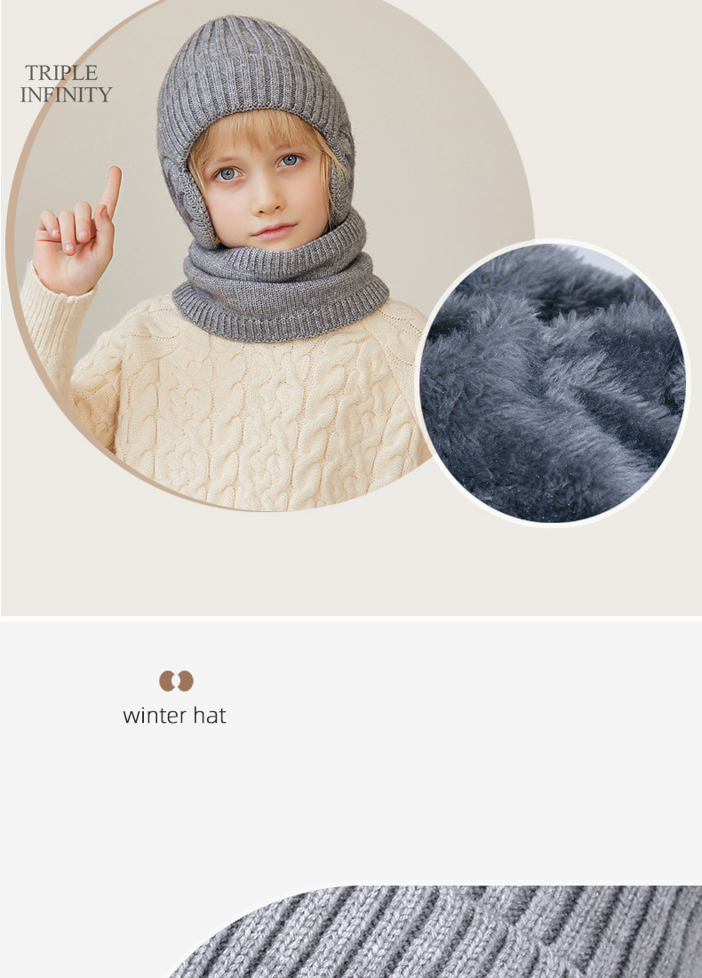 Modische Wintermützen für Kinder, mit Flausch gefüttert, winddicht, warm, Mützen, Outdoor-Nackenschutz, Schal, dicke Strickmützen_voghion.com