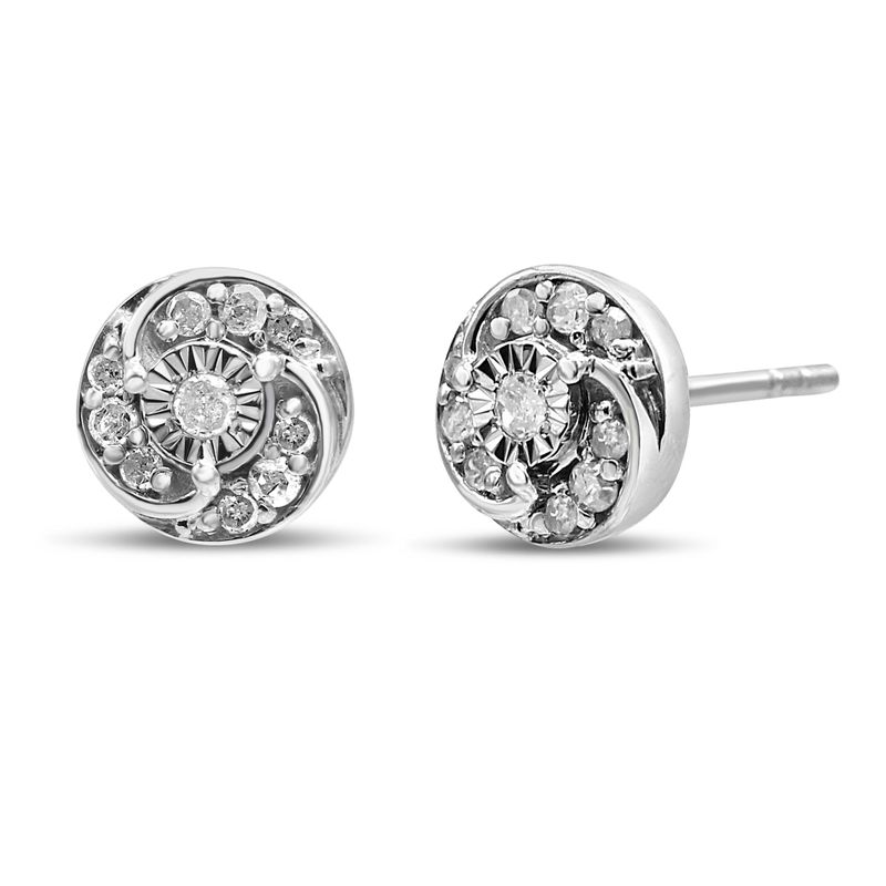 .925 Sterling Silver 1/4 Cttw Round Diamond Spiral Halo Cluster Stud Earrings (I-J Color, I2-I3 Clarity)_voghion.com