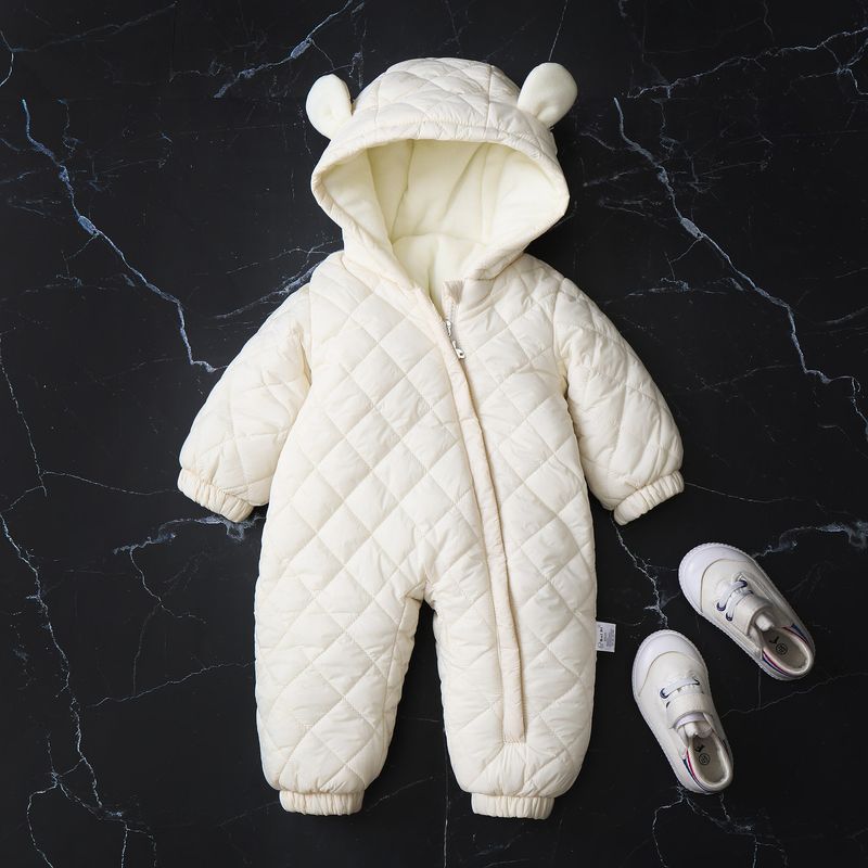 Cozy Fleece-Lined Hooded Baby Jumpsuit With Adorable Ear Design - Winter Warm One-Piece Romper For Toddlers (1-3 Years, 80-100cm) - Soft Polyester_voghion.com