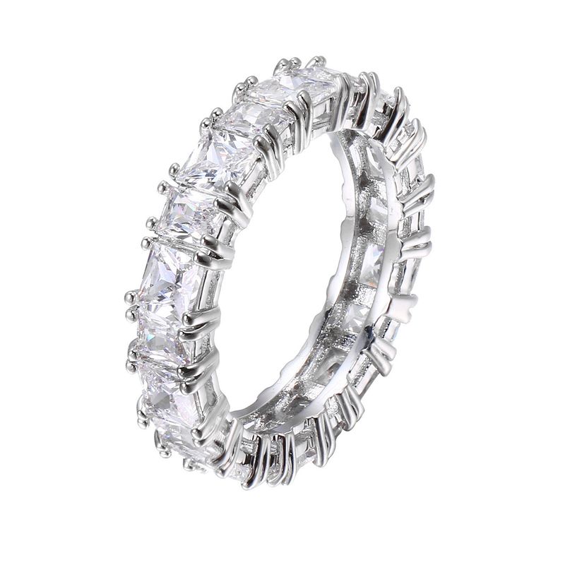 High-Quality Copper Inlaid Full Diamond Silver-Plated Zircon For Women Bride Bridesmaid Wedding Ring Engagement Band_voghion.com