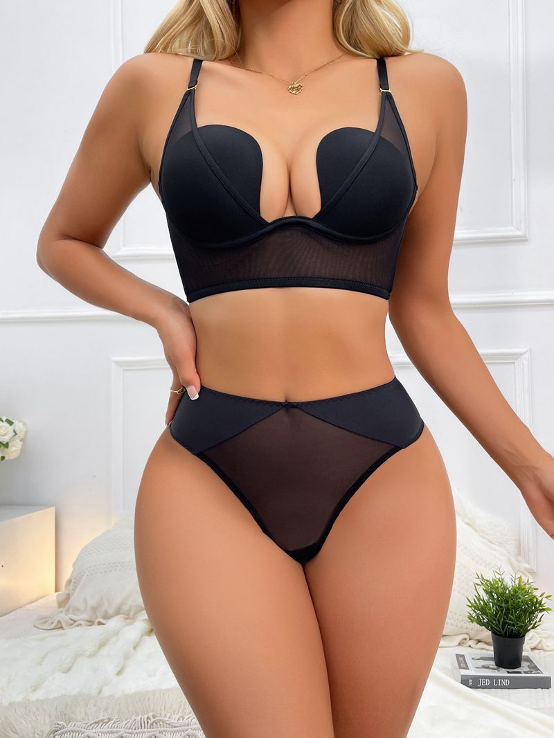 Sexy U-shaped backless invisible beauty lingerie with small chest showing large gathering and side breasts bra set_voghion.com