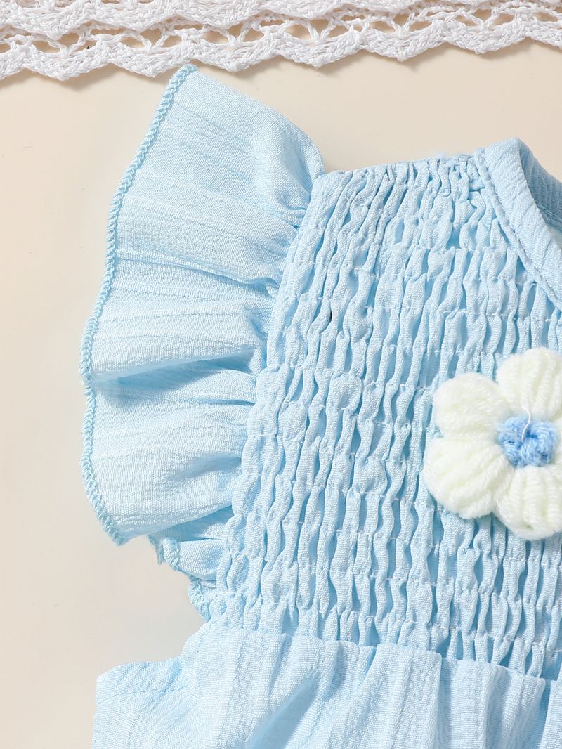 "Baby Girl Floral Ruffle Sleeveless Romper & Shorts Set – Soft Cotton Blend, Breathable Summer Outfit For Toddlers (1-3 Years, 80-100cm)"_voghion.com