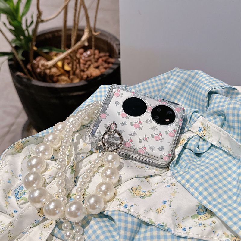 Japanese and Korean-style full screen small floral for Huawei p50 pocket folding screen phone case pockets drop-resistant shell_voghion.com