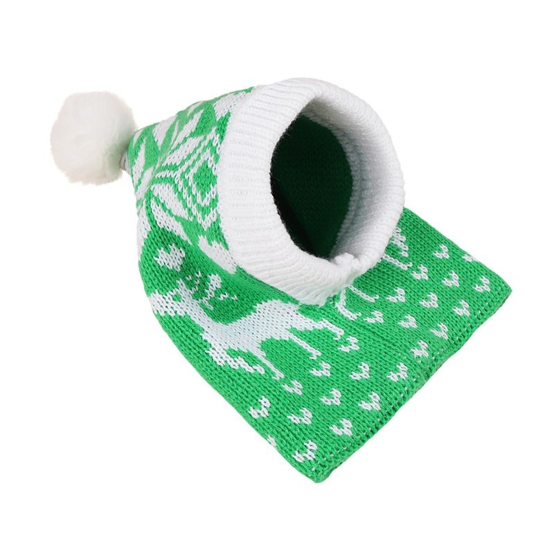 Cappello di pelliccia di gatto cucciolo di animale domestico elastico lavorato a maglia con fiocco di neve rosso verde di Natale e alce_voghion.com