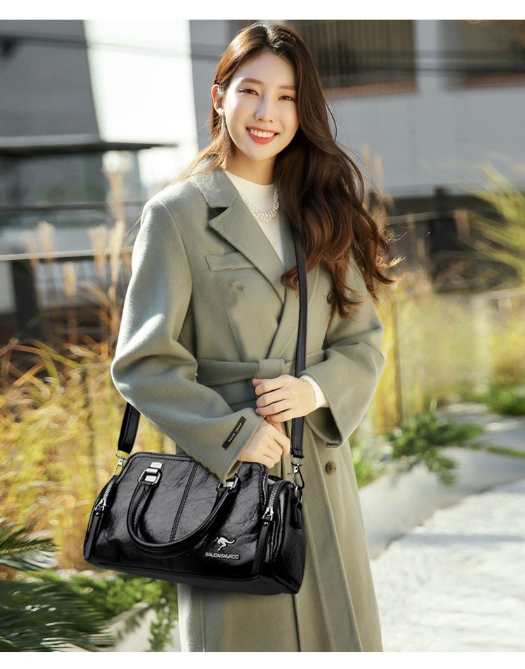 Women's Bag New Fashion Retro Versatile Contrasting Color Boston Pillow Bag Soft Leather Hand-held Large Capacity Mother Bag_voghion.com