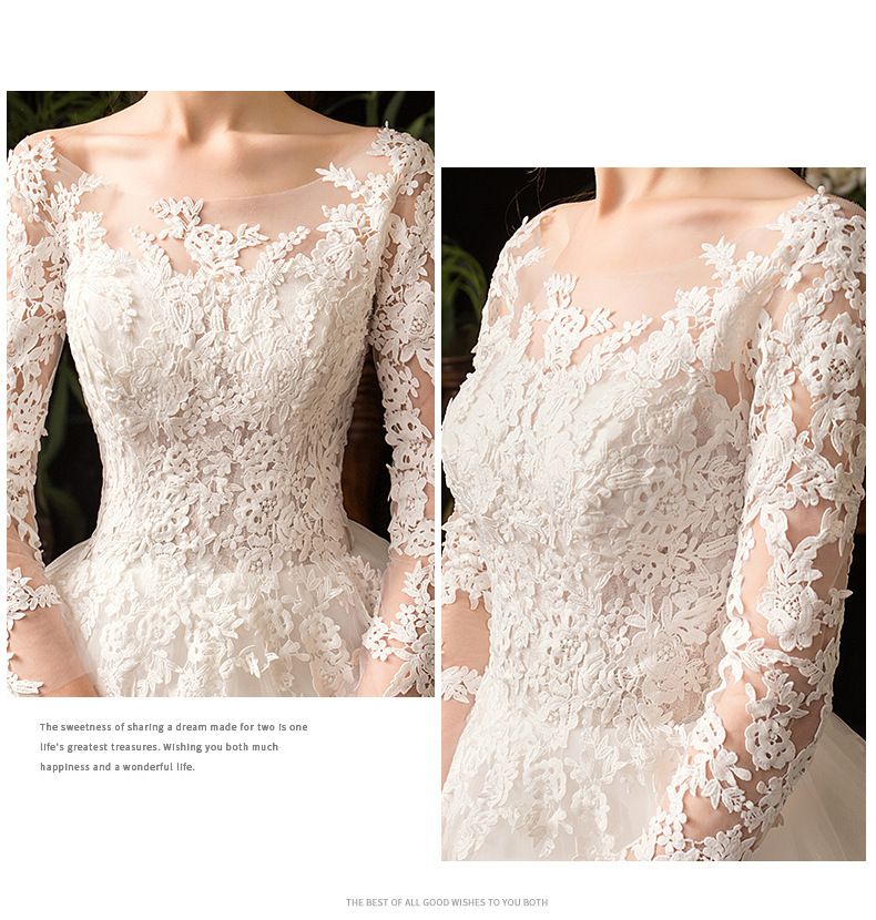 Elegant Long Sleeve Lace Wedding Dress For Bride, Princess Ball Gown With French Style, Plus Size Available_voghion.com
