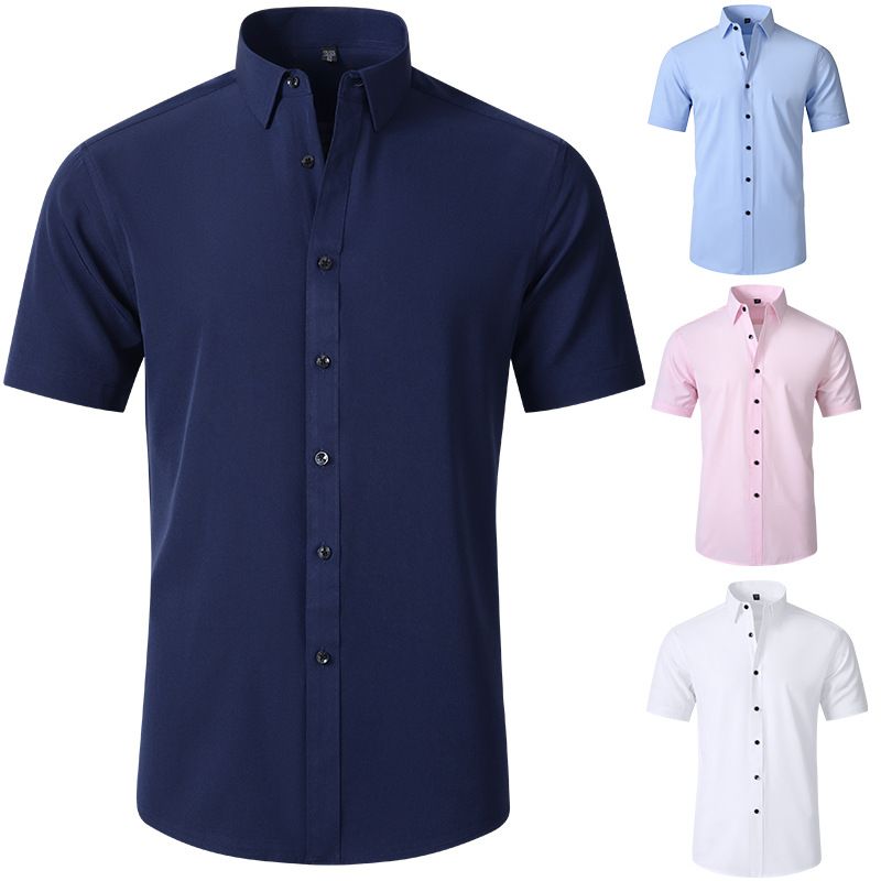Camicia elasticizzata da uomo, maniche corte, non stirabile, vestibilità slim fit, taglia europea_voghion.com