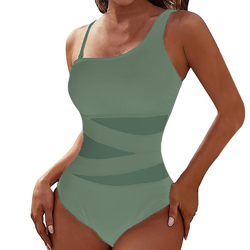 Women's Clothing One Piece Swimsuit Thin Strap Oblique Shoulder Conservative Bikini_voghion.com