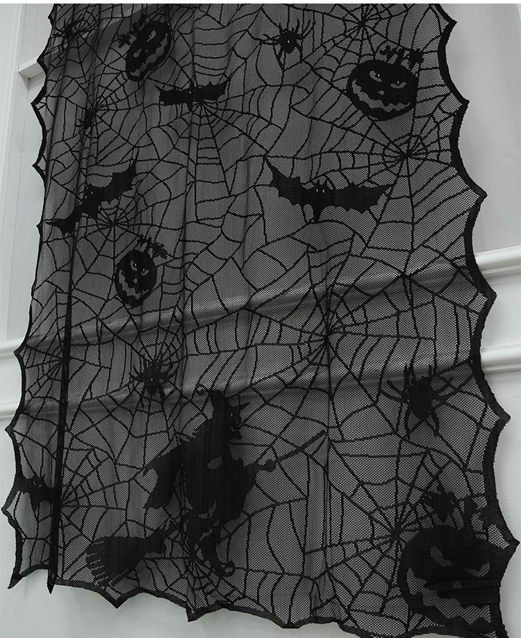 Gothic-Spitzen-Türvorhang-Set – Halloween-Spinnennetz-, Hexen-, Fledermaus- und Skelett-Designs, Spukhaus-Dekor (100 x 210 cm, Schwarz, 4er-Pack)_voghion.com