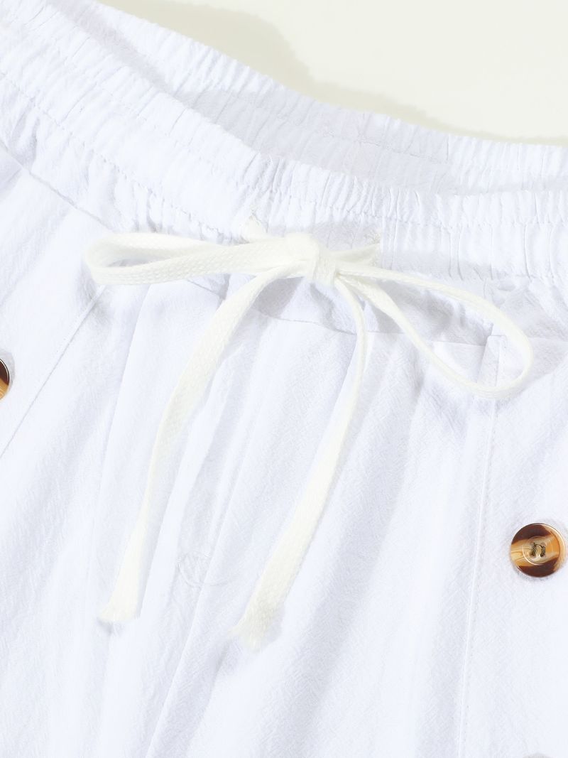 Pantaloncini estivi da uomo in cotone e lino, casual americani, larghi e dritti, con bottoni_voghion.com