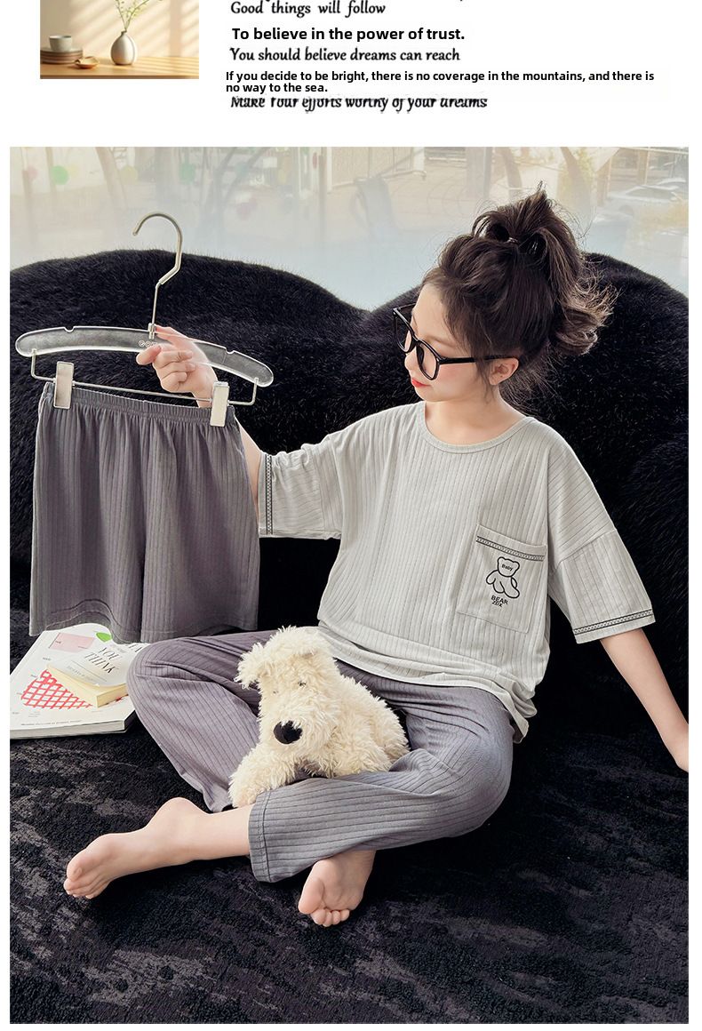 Pyjamas Kinder Sommer Klasse A Modal Kinderhaus Kleidung Anzug Kinder und Mädchen Pyjamas Damen Sommer_voghion.com