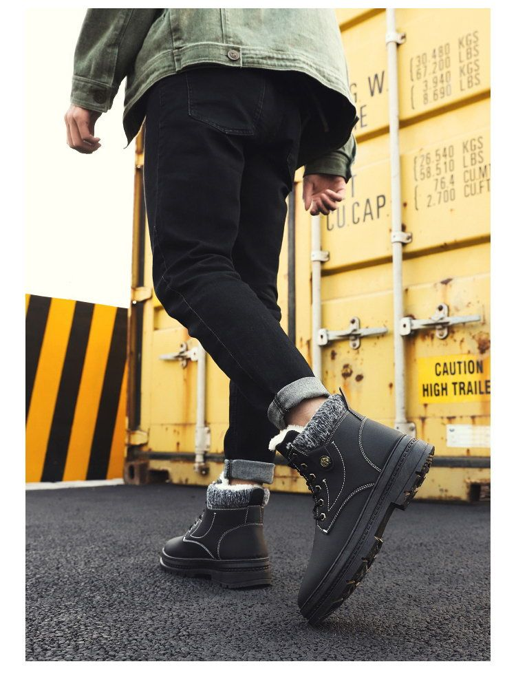 Pelúcia de neve de inverno e isolamento grosso, botas curtas casuais masculinas Martin, cano alto à prova d'água,_voghion.com