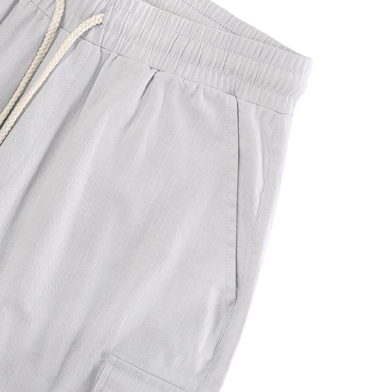 Pantalones cortos casuales de playa de lino con nudo de bambú para hombre de American Amikaji Outdoor Tactical Workwear de verano_voghion.com