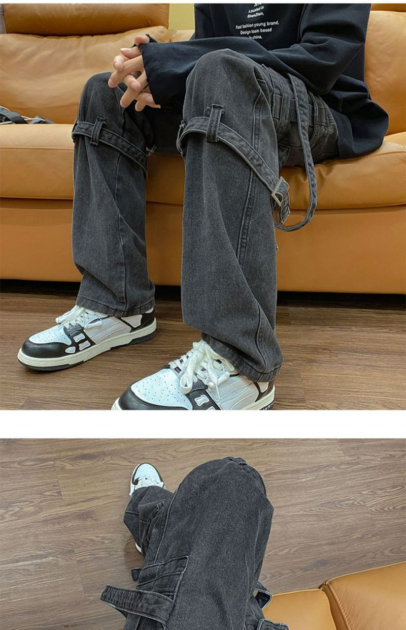 Workwear jeans men's spring and autumn loose straight wide leg trendy ins high street plus size casual long pants_voghion.com