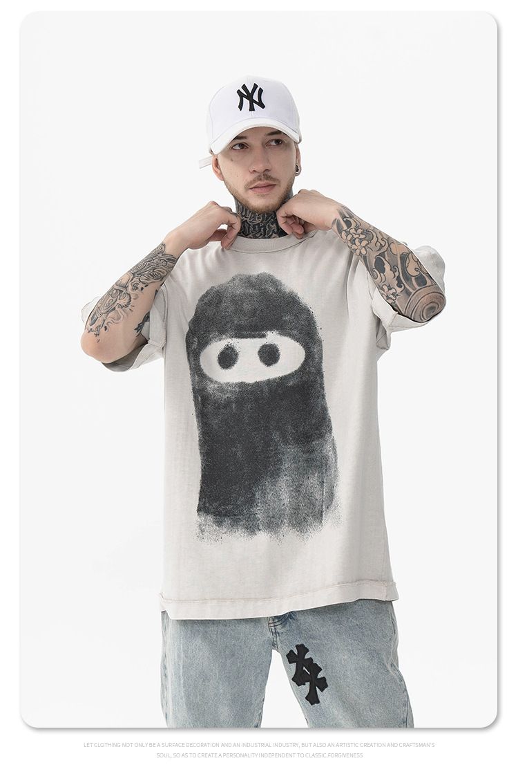 MERCURY FG Men's Wear | 2024 Spring/Summer New Product Trendy Brand Fun Funny Graffiti Cartoon Portrait Printed Short sleeved_voghion.com