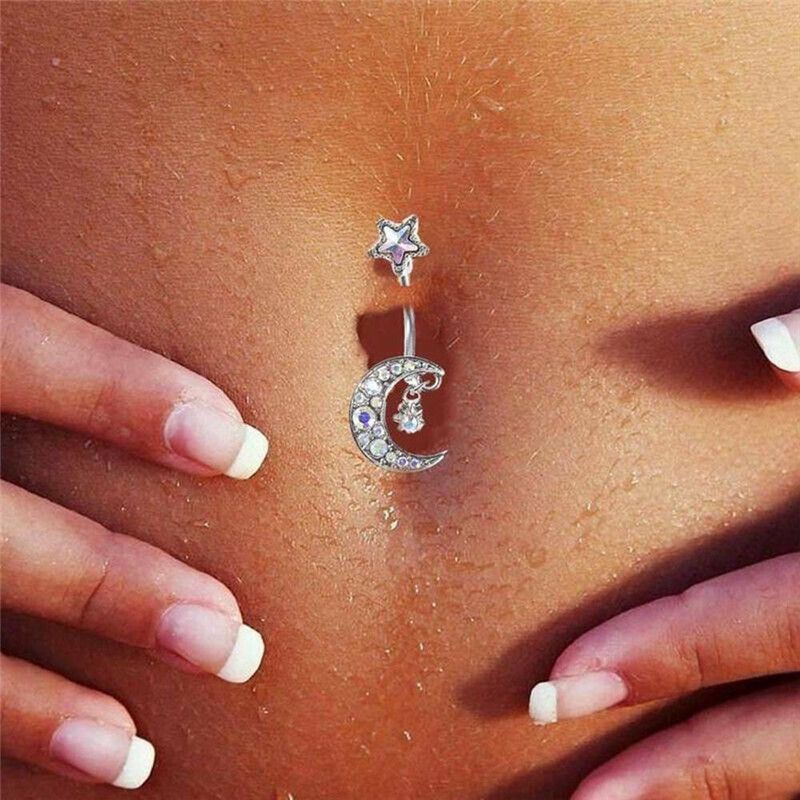 Gioielli da piercing popolari da Moon And Star Anello per ombelico con diamanti in acciaio inossidabile Esclusivo per donne_voghion.com