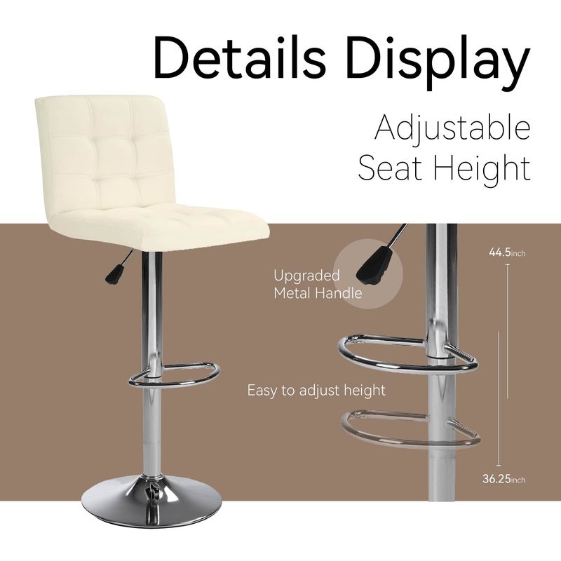 Bar Stools 1 Set Of 2, Counter Height Bar Stools, Square Cushion Bar Stools With Back, Footstool, Cafe, White, 2 Pieces_voghion.com