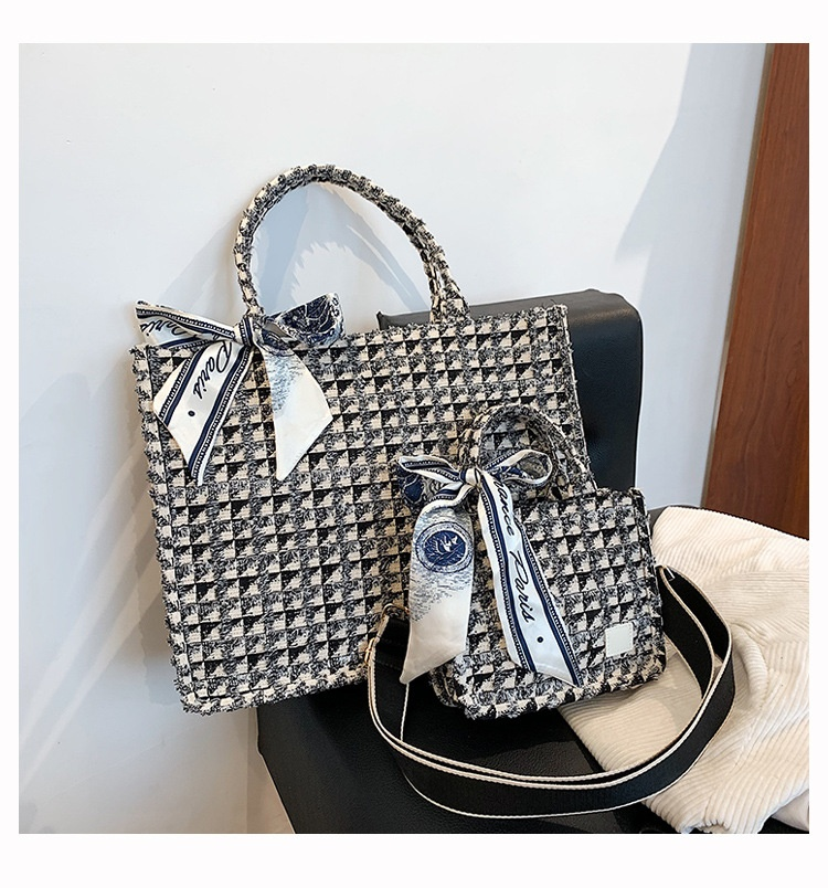 Modische neue vielseitige Tasche mit großer Kapazität, Damentasche, kariertes Canvas, Umhängetasche, hochwertige Handheld-Einkaufstasche für Pendeln_voghion.com