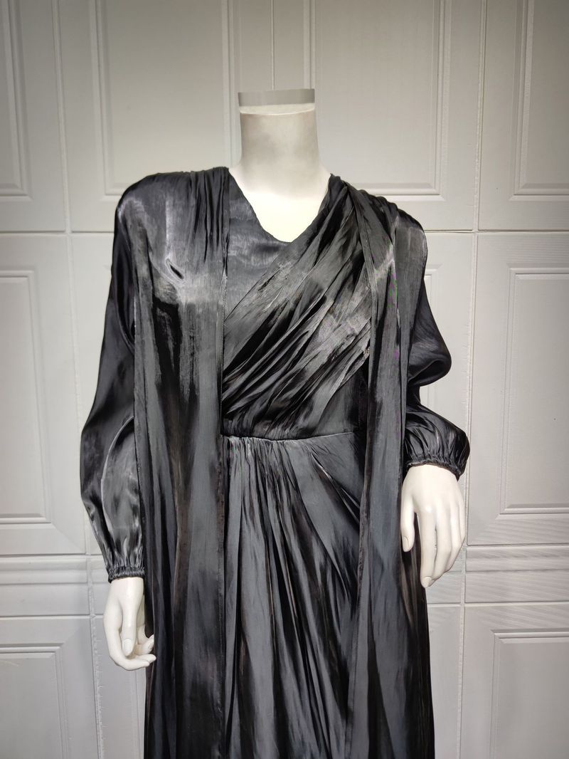 Damenbekleidung Helles Seidenkleid Dubai Robe Mode Abaya Weicher Zweiteiler_voghion.com