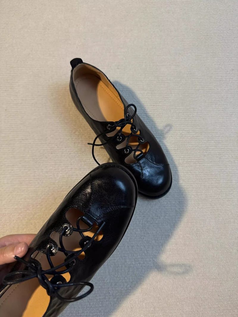 Lancui Damen Mary Jane Flache Schuhe mit flachem Mund und Schnürung im britischen Stil mit niedrigem Absatz und runder Zehenpartie_voghion.com