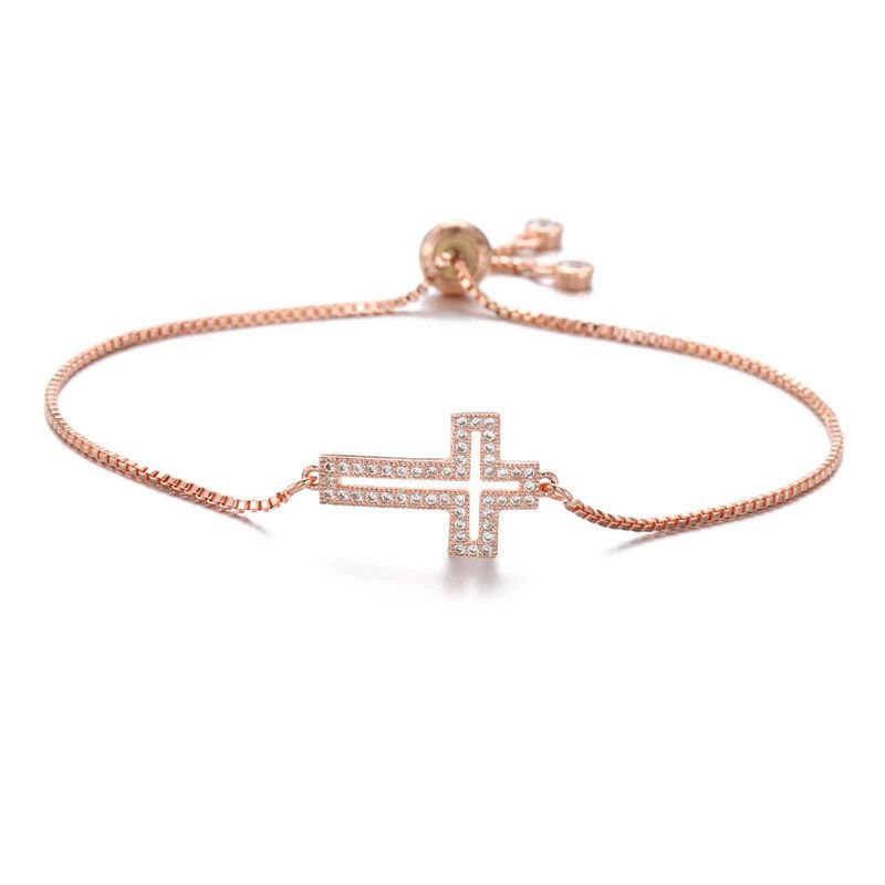 New Cross Bracelet Zircon Micro Pave Hollow Design Women's Waterproof Non-Allergenic_voghion.com