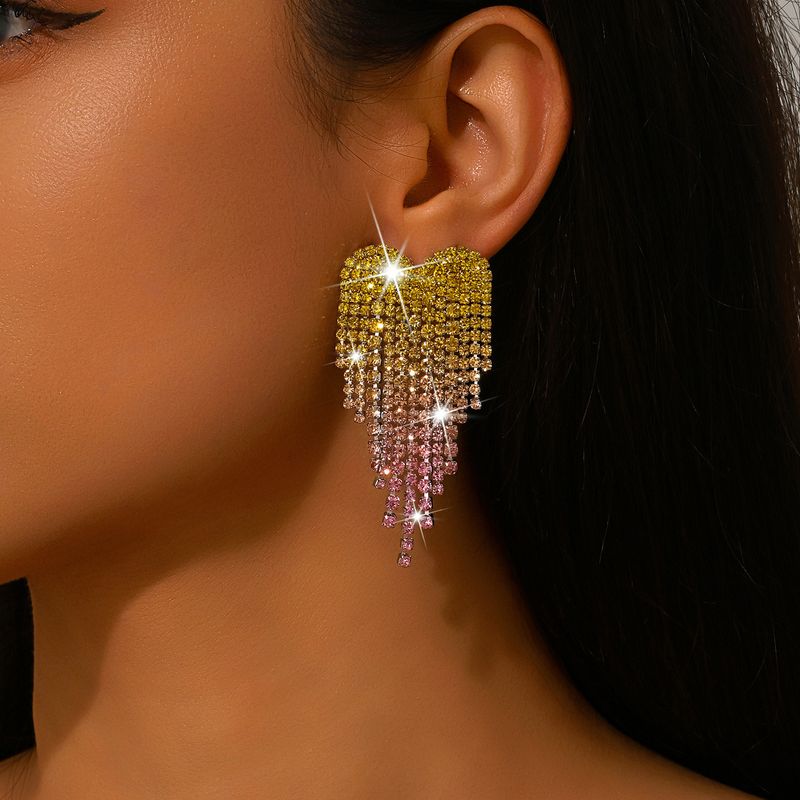 Orecchini unisex alla moda con diamanti, lunghi e nappe a forma di cuore, per le donne, temperamento acqua_voghion.com