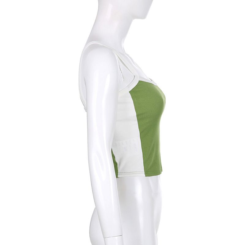 Canotta sexy in maglia a righe a contrasto, versatile e aderente, con una spalla scoperta, Spicy Girl_voghion.com