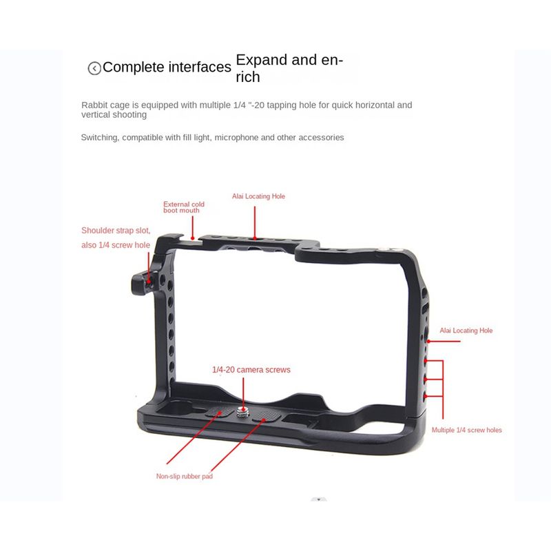 Gabbia per fotocamera DSLR Canon EOS RP con fori filettati da 1/4 per attacco luce di riempimento microfono Magic Arm_voghion.com