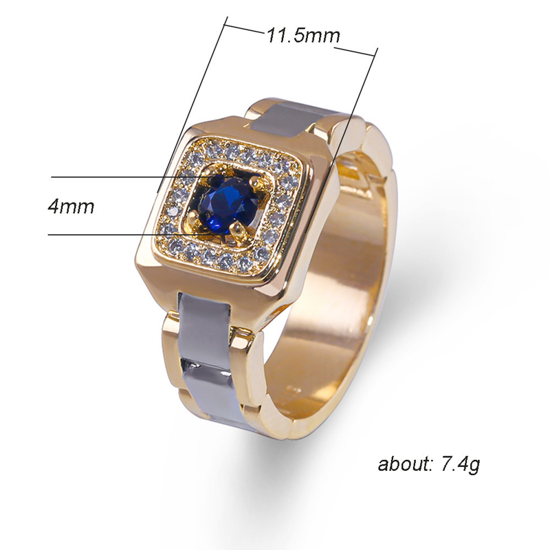 Fonte de comércio eletrônico Anel de gema azul incrustado Luxo Masculino Noivado Casamento Joias de mão_voghion.com