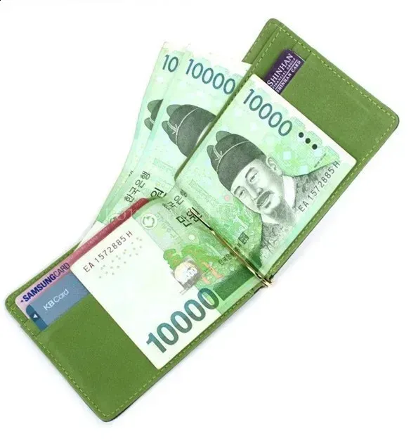 Leather Men Clips Metal Solid Wallets Credit Dollar Purses Money Portafoglio Wallet For Male Minimalist Card Holder_voghion.com