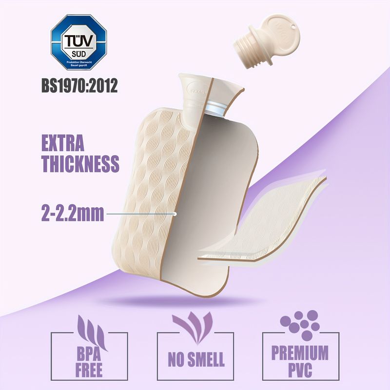 1pc BYXAS Hot Water Bottle, 67.63oz Hot Water Bag For Neck And Shoulder, Hand Feet Warmer, Blue, Purple, White_voghion.com
