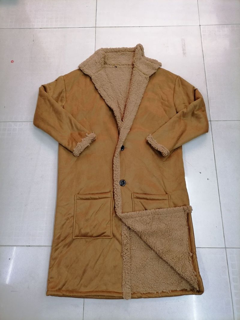 Men's Clothing Men's Long Suede Leather Faux Shearling Coat - Winter Warm Fleece Lined Jacket With Multiple Pockets (Red, Black, Blue, Camel)_voghion.com