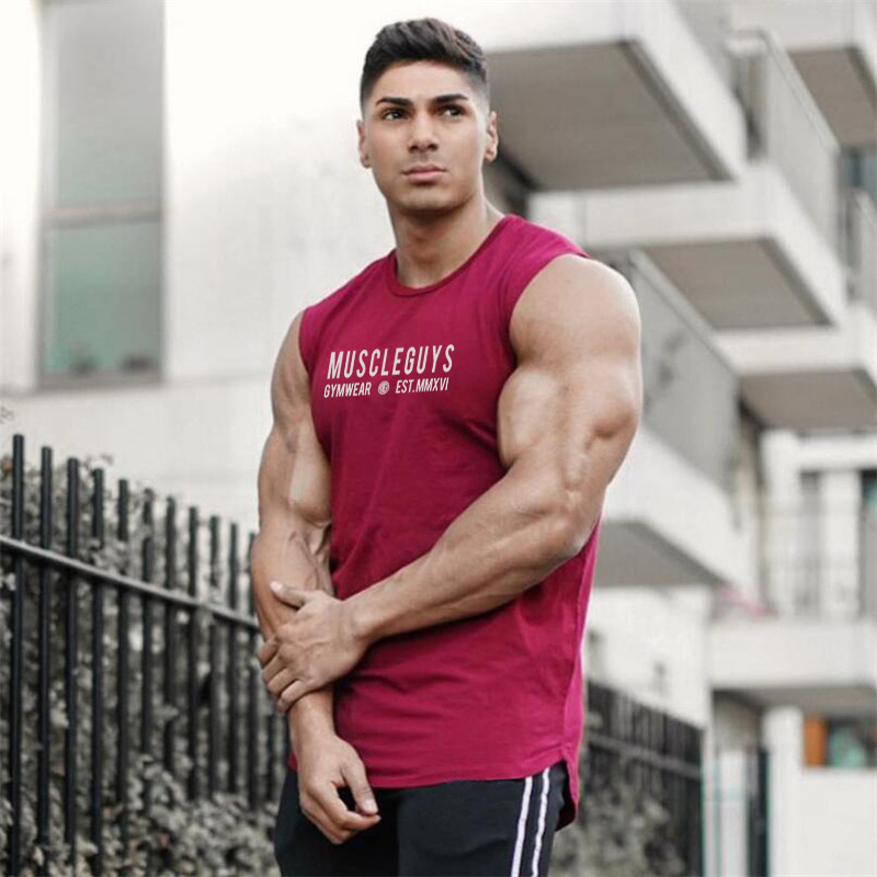 Letter printed bodybuilding and muscle building men's sports tank top tight sleeveless t-shirt Gym tank top_voghion.com