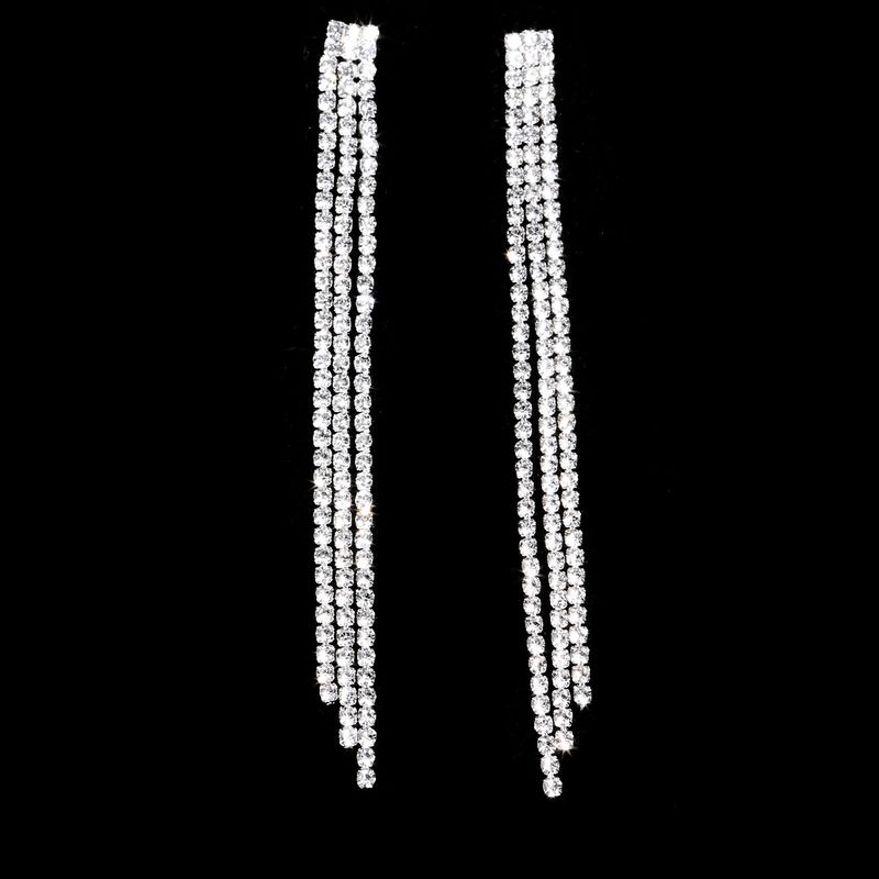 Set di gioielli da donna: elegante collana con strass, orecchini con nappe, bracciale e pochette per feste serali, borsa da sera, set di quattro gioielli_voghion.com