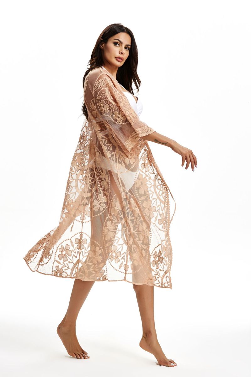Damenbekleidung Mesh Bestickte Spitze Strand Cover Up Meer Urlaub Bikini Lange Sonnenschutz Kleidung Heißer Verkauf_voghion.com