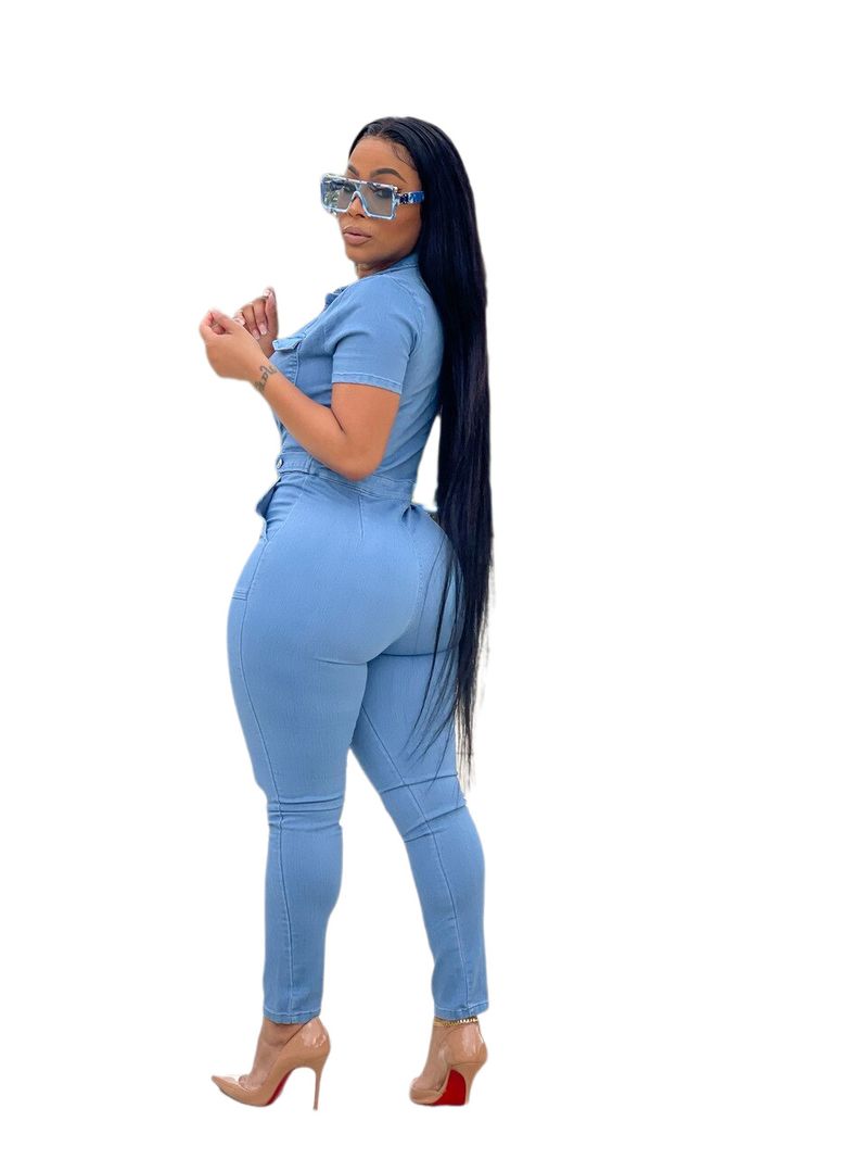 Women's fashion denim slim-fit jumpsuit_voghion.com