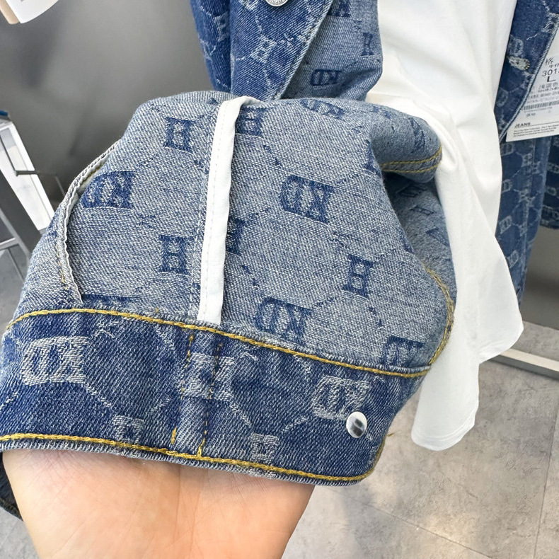 Pánské oblečení Jarní pánská džínová bunda, módní tenká žakárová pánská volná bunda, klopový kabát, trendy B2BJE1192_voghion.com