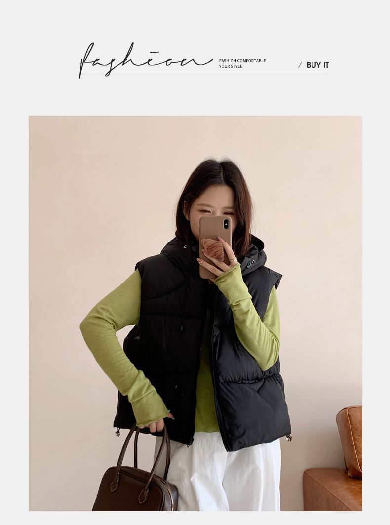 Dames Puffer Vest met Capuchon - Gewatteerde Lichtgewicht Mouwloze Jas, Oversized Casual Gilet met Ritssluiting voor Herfst/Winter (Kaki/Grijs)_voghion.com