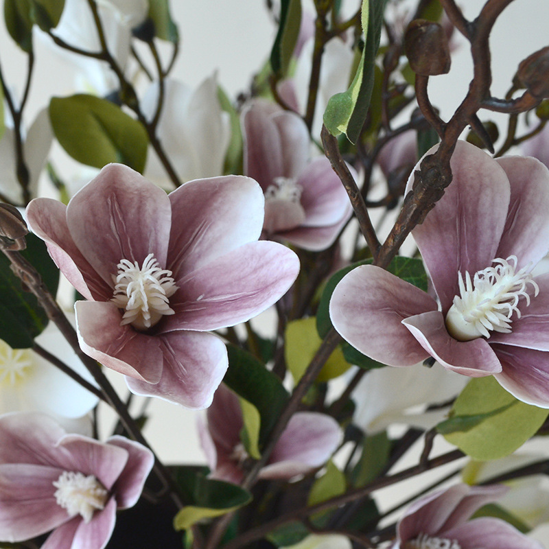 Chinese flower arrangement hotel lobby home living room club tea room flower arrangement 3D film 9-head magnolia_voghion.com